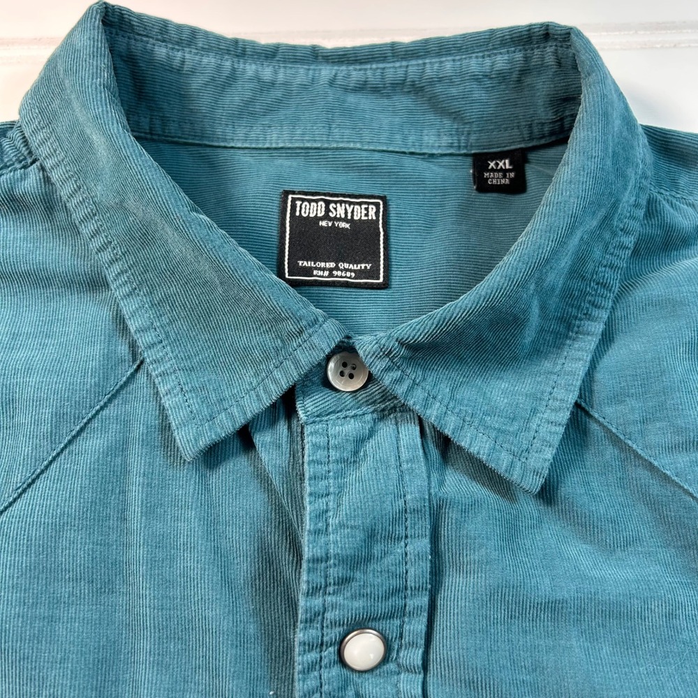 Todd Snyder Corduroy Western Shirt Mens XXL Teal Pearl Snap Flap Pocket Cotton